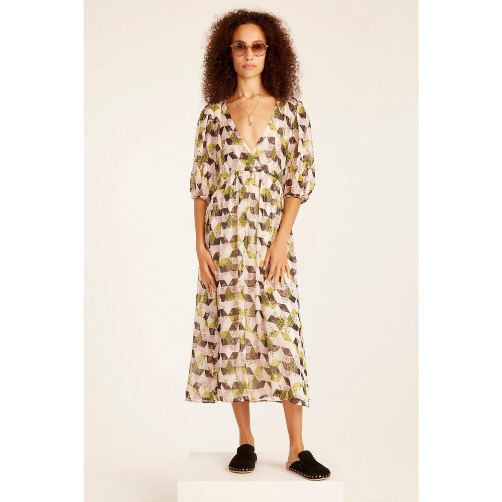 J. CREW Lurex Metallic Threads Chiffon Midi Dress Patchwork Print Womens Size 8
